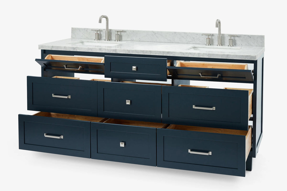 Ariel monroe 73 inch double rectangle sink bathroom vanity with countertop 1.5 inch edge