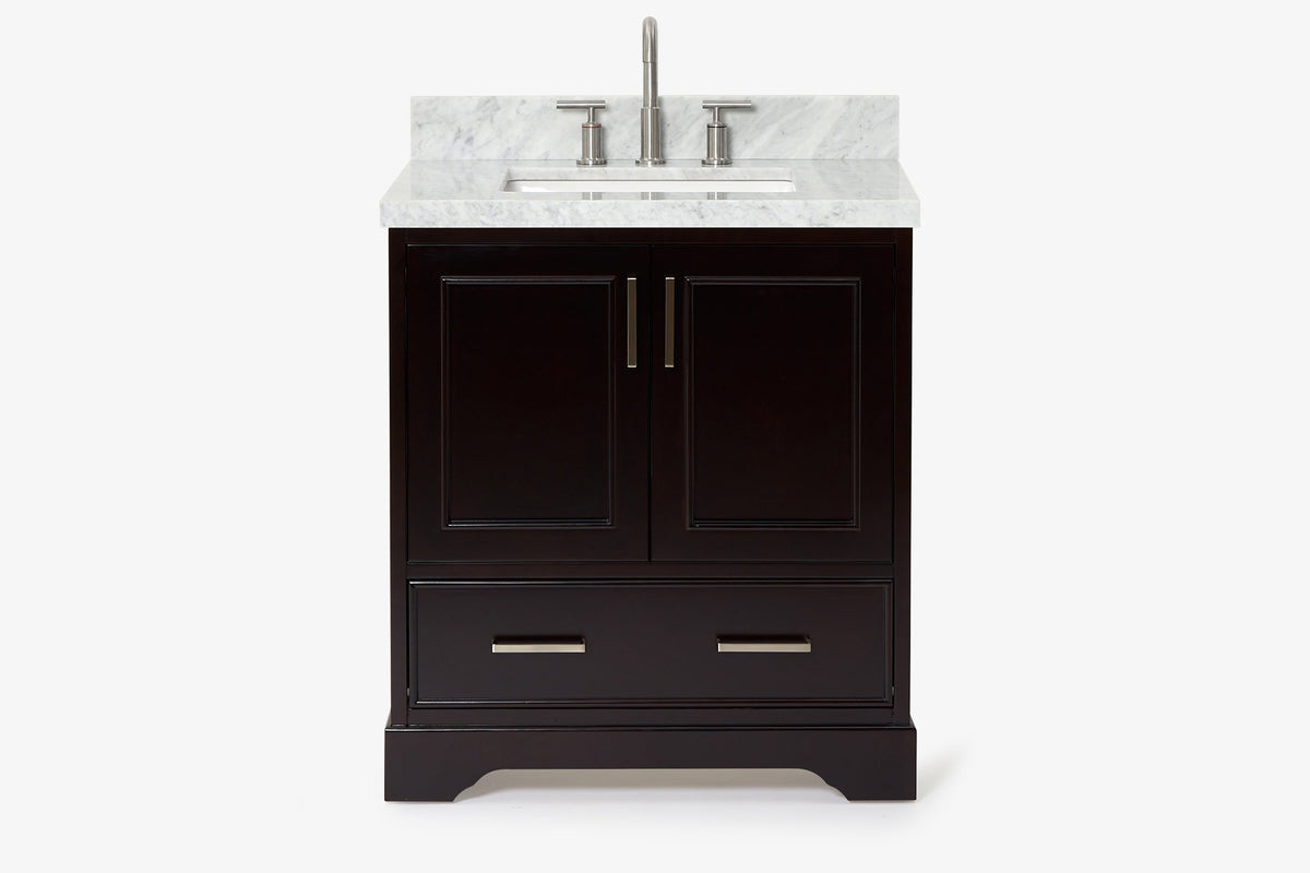 Ariel stafford 30.5 in. single rectangle sink vanity with carrara white marble countertop w/0.75" edge in white