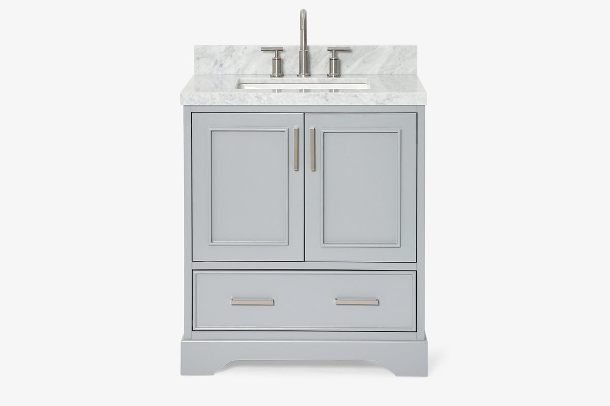 Ariel stafford 30.5 in. single rectangle sink vanity with carrara white marble countertop w/0.75" edge in white