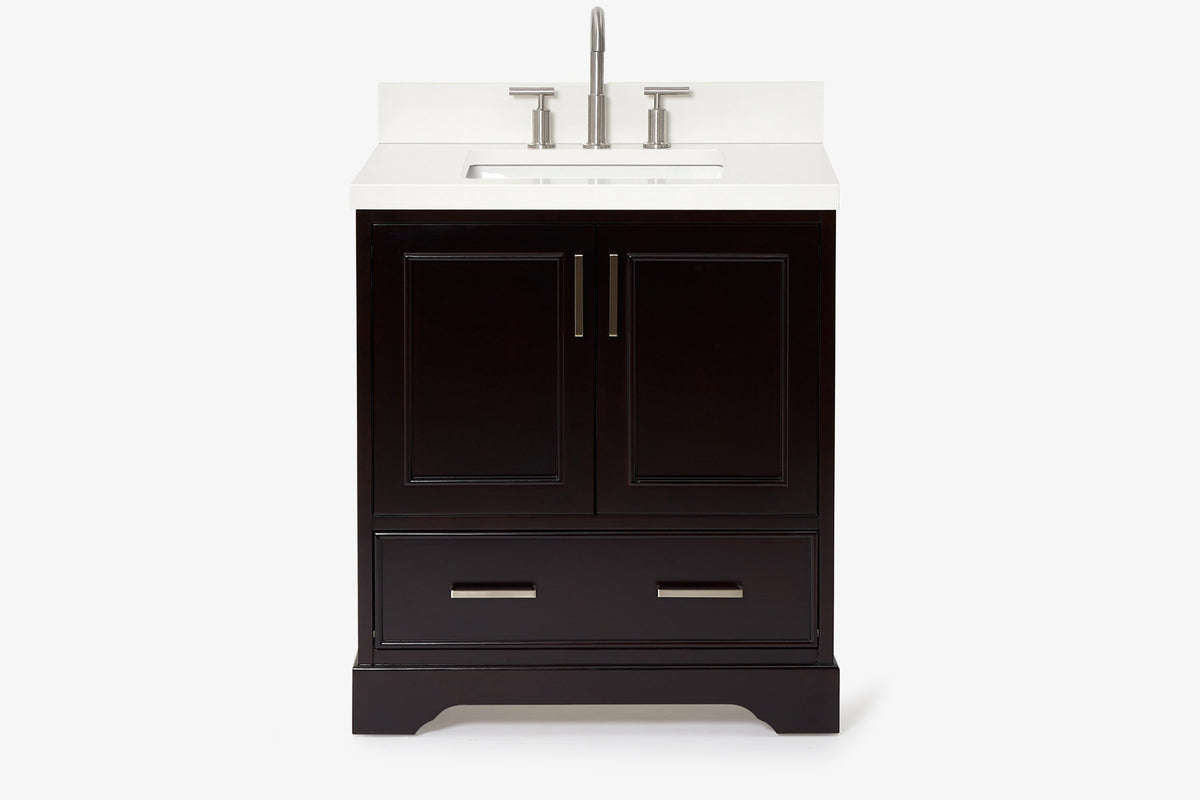 Ariel stafford 30.5 in. single rectangle sink vanity with carrara white marble countertop w/0.75" edge in white