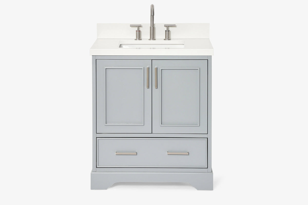 Ariel stafford 30.5 in. single rectangle sink vanity with carrara white marble countertop w/0.75" edge in white