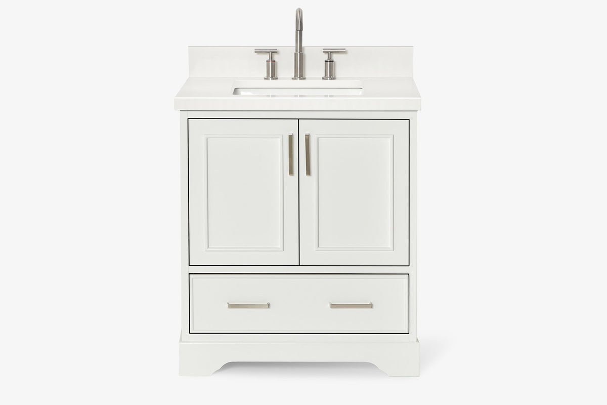 Ariel stafford 30.5 in. single rectangle sink vanity with carrara white marble countertop w/0.75" edge in white