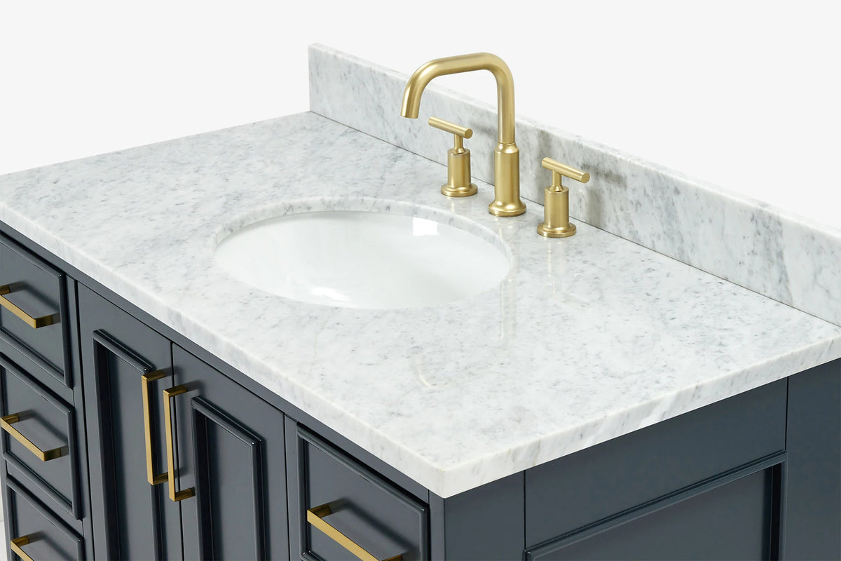 Skip to the beginning of the images gallery Ariel stafford 43 inch single oval sink vanity with carrara white marble countertop w/0.75" edge in white