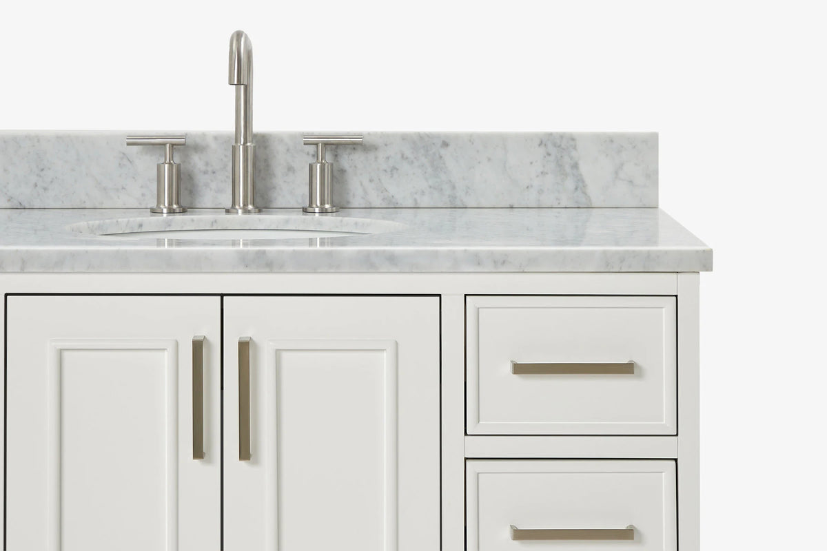 Skip to the beginning of the images gallery Ariel stafford 43 inch single oval sink vanity with carrara white marble countertop w/0.75" edge in white