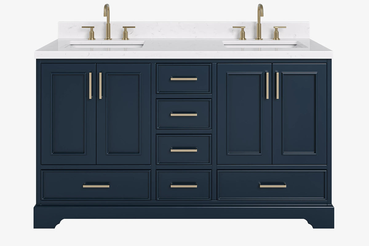 Ariel stafford 61 inch double rectangle sink vanity with carrara white marble countertop w/0.75" edge in white