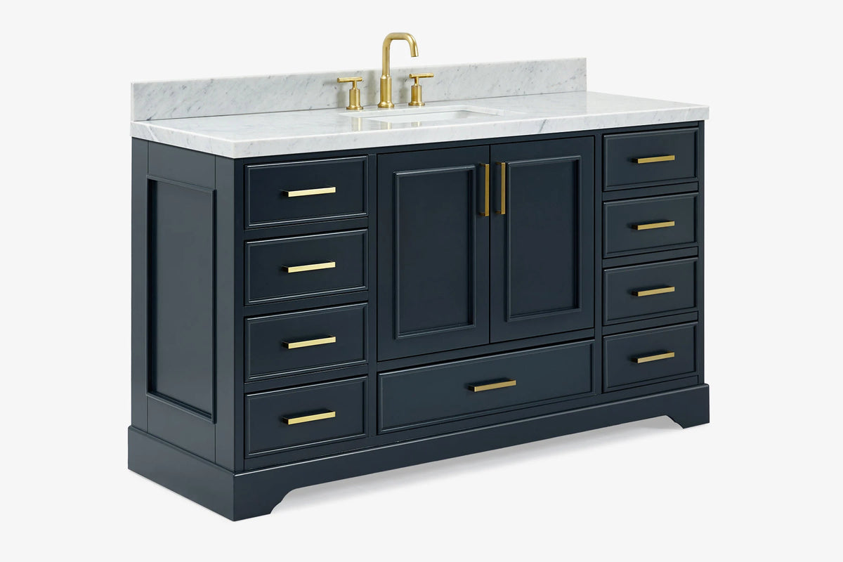 Ariel stafford 61 inch single rectangle sink vanity with carrara white marble countertop w/1.5" edge in white