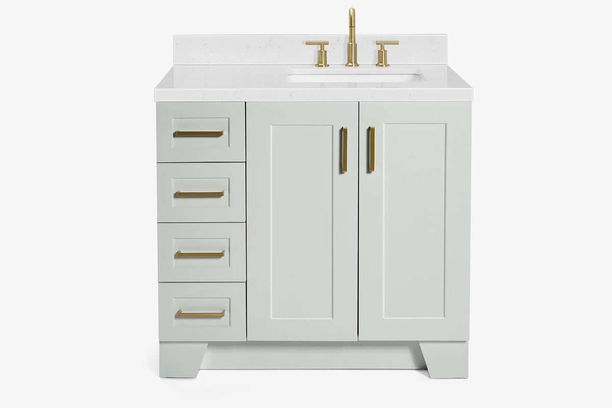 Ariel taylor (36"& 37") right offset single rectangle sink vanity with marble (0.75" & 1.5")countertop.