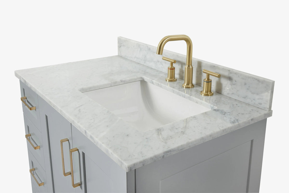 Ariel taylor (36"& 37") right offset single rectangle sink vanity with marble (0.75" & 1.5")countertop.