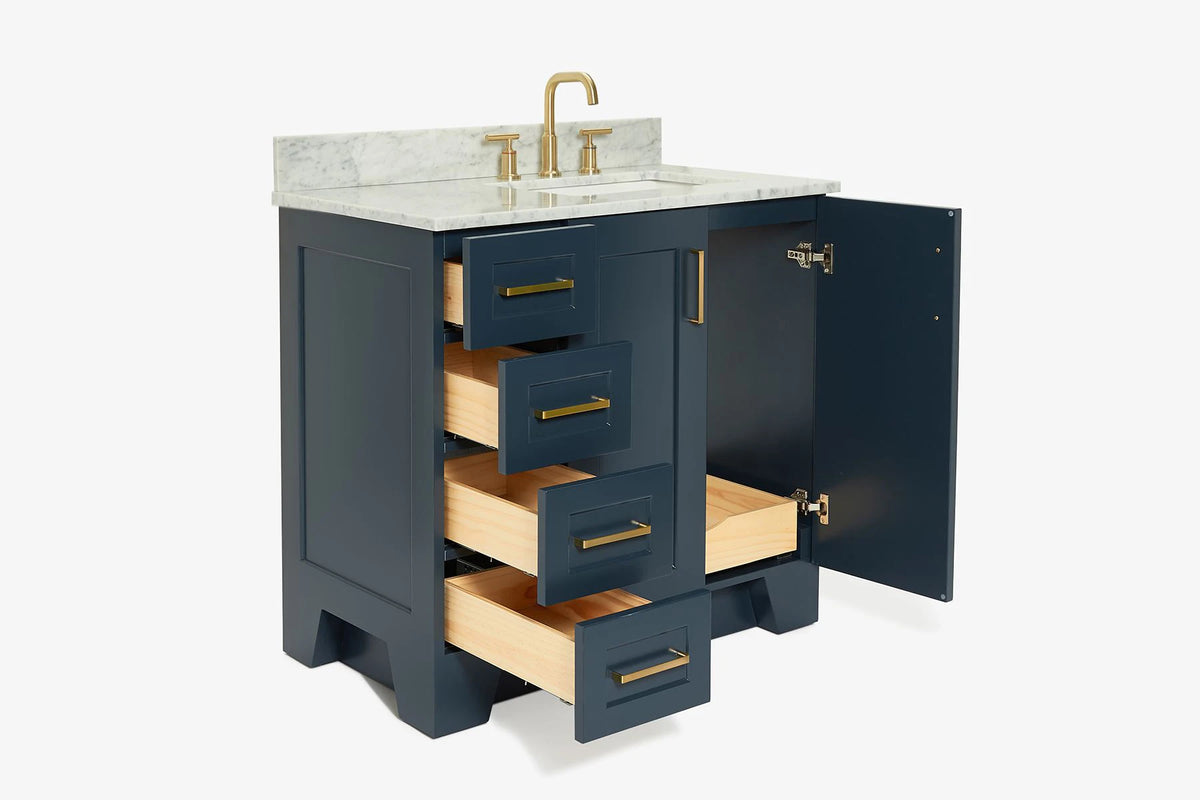 Ariel taylor (36"& 37") right offset single rectangle sink vanity with marble (0.75" & 1.5")countertop.