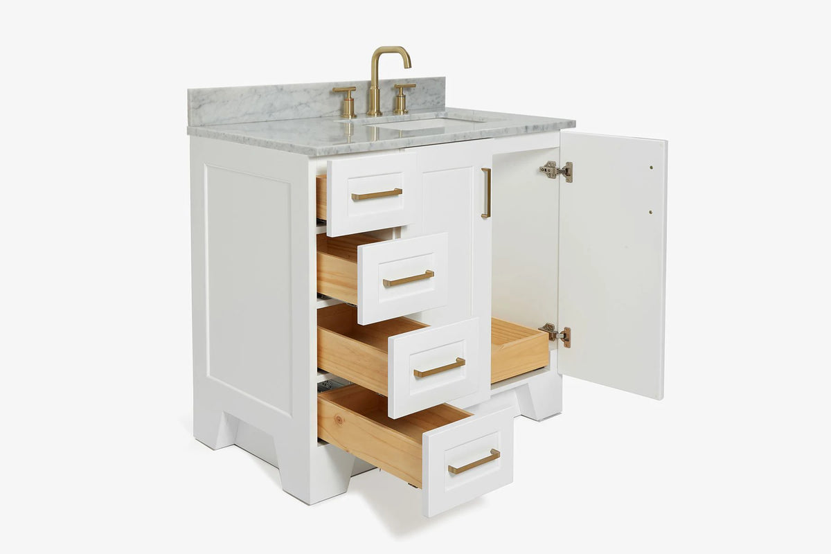Ariel taylor (36"& 37") right offset single rectangle sink vanity with marble (0.75" & 1.5")countertop.