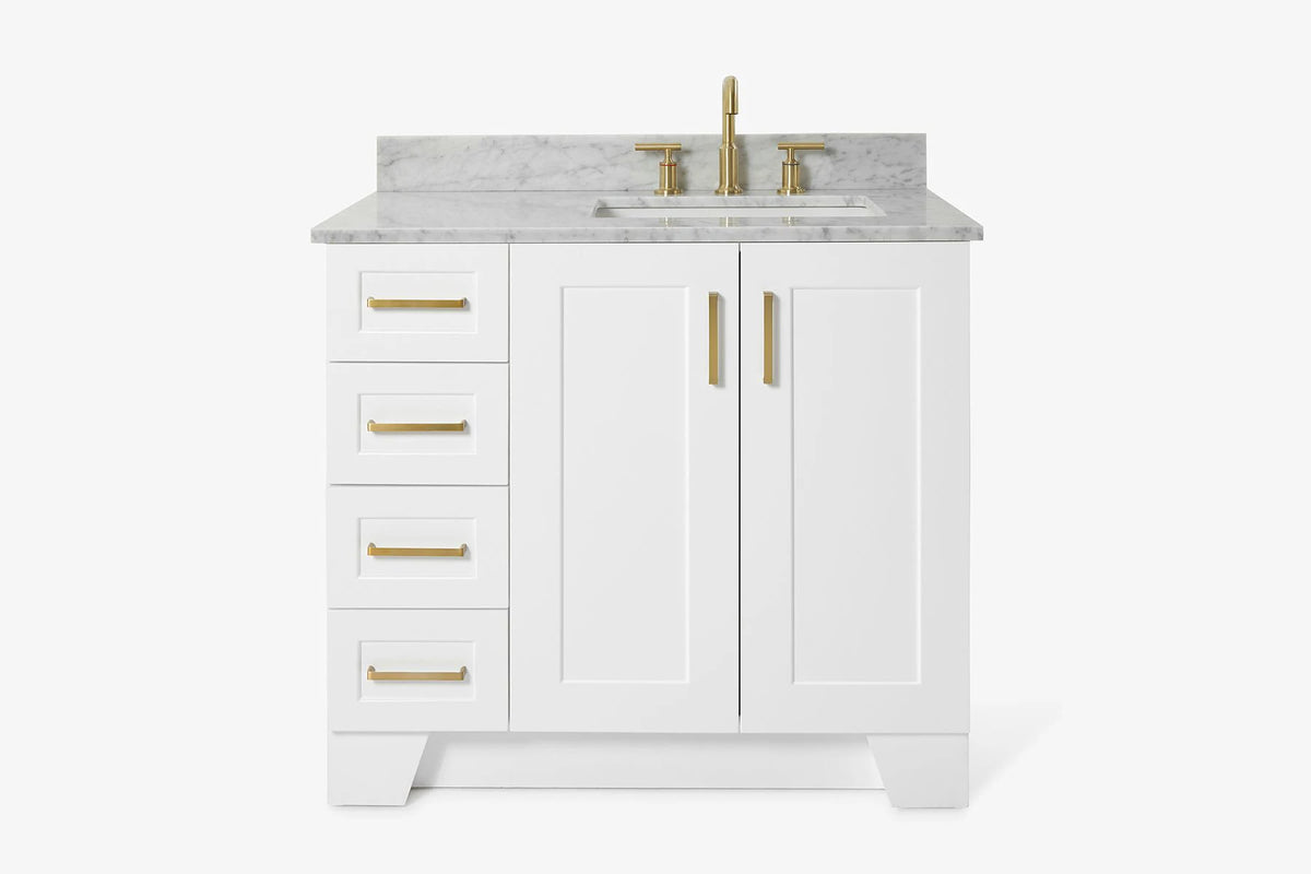 Ariel taylor (36"& 37") right offset single rectangle sink vanity with marble (0.75" & 1.5")countertop.
