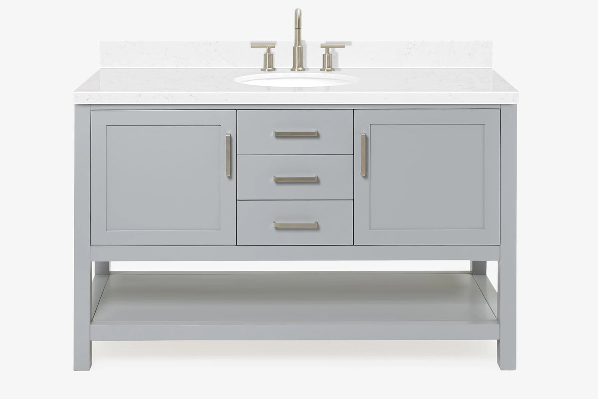 Ariel bayhill 54-55 in. oval sink vanity with carrara white marble (0.75,1.5) countertop