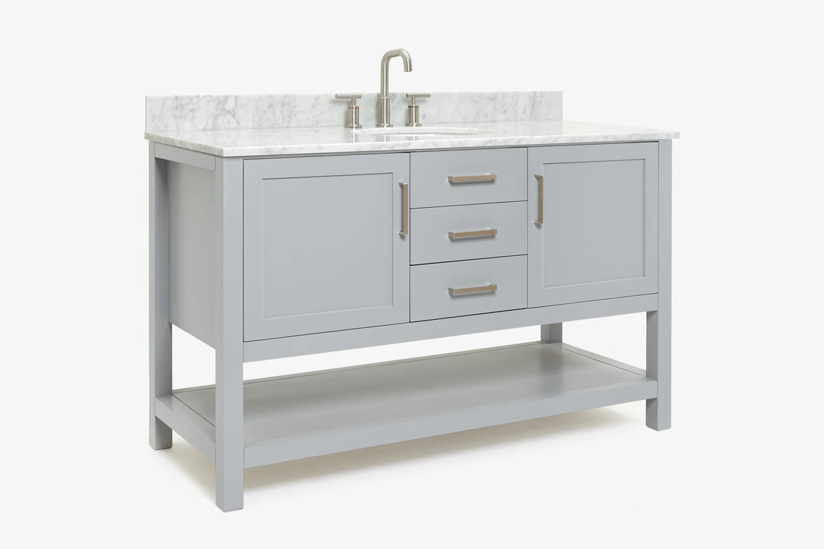 Ariel bayhill 54-55 in. oval sink vanity with carrara white marble (0.75,1.5) countertop