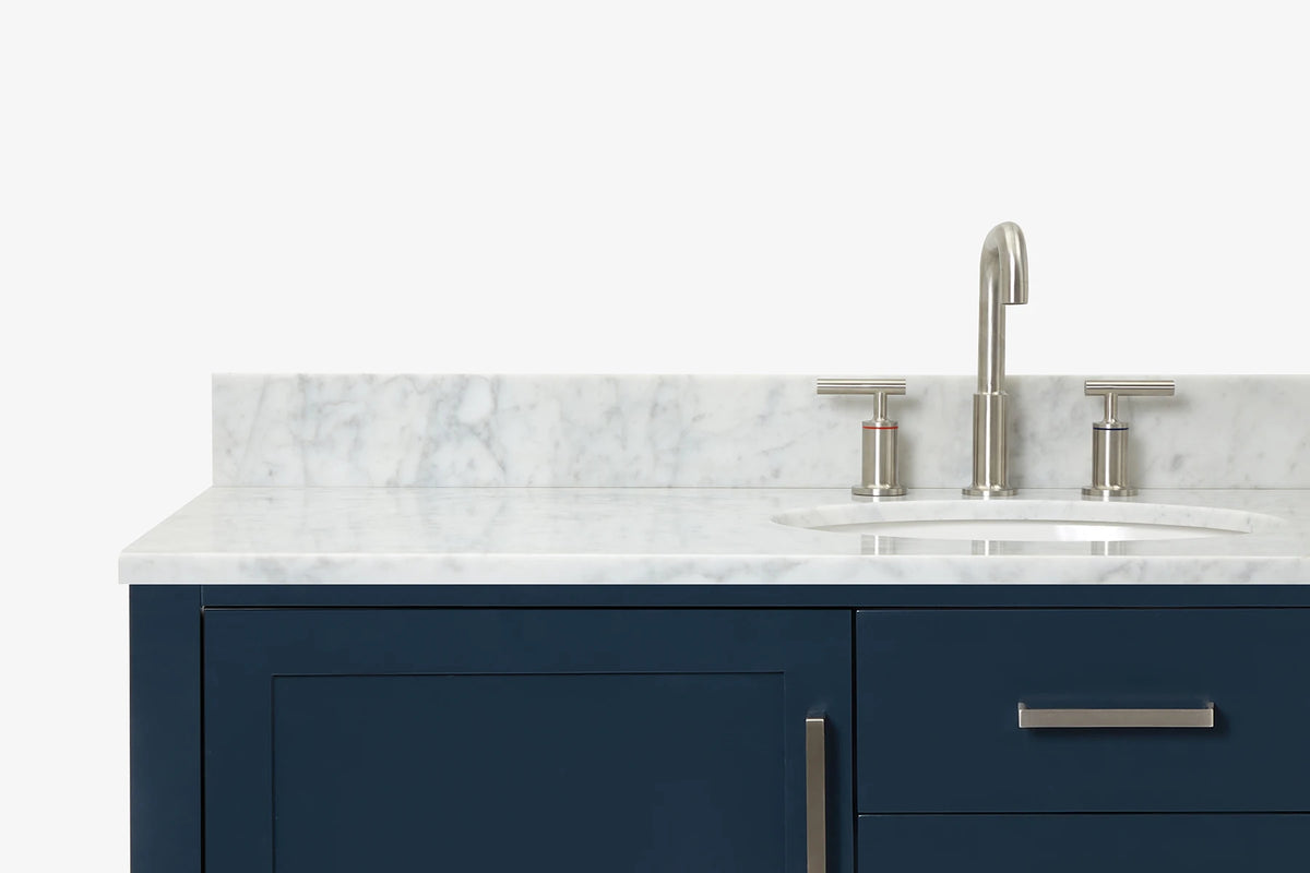 Ariel bayhill 54-55 in. oval sink vanity with carrara white marble (0.75,1.5) countertop