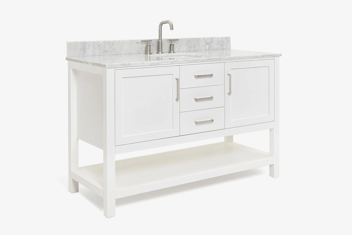 Ariel bayhill 54-55 in. oval sink vanity with carrara white marble (0.75,1.5) countertop