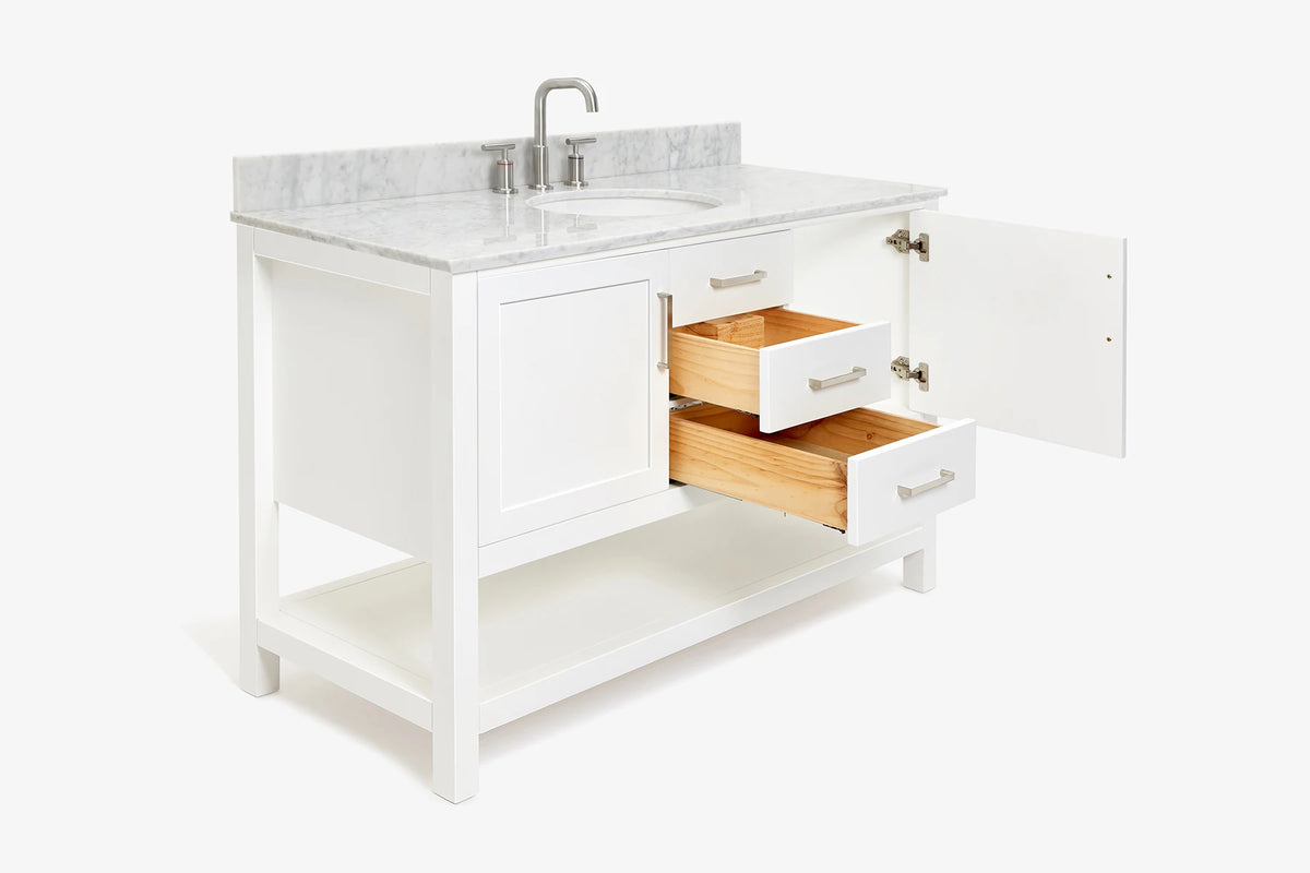 Ariel bayhill 54-55 in. oval sink vanity with carrara white marble (0.75,1.5) countertop