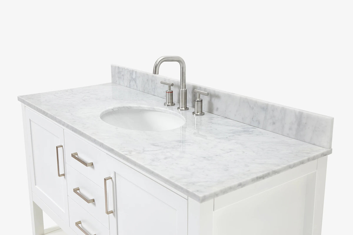 Ariel bayhill 54-55 in. oval sink vanity with carrara white marble (0.75,1.5) countertop