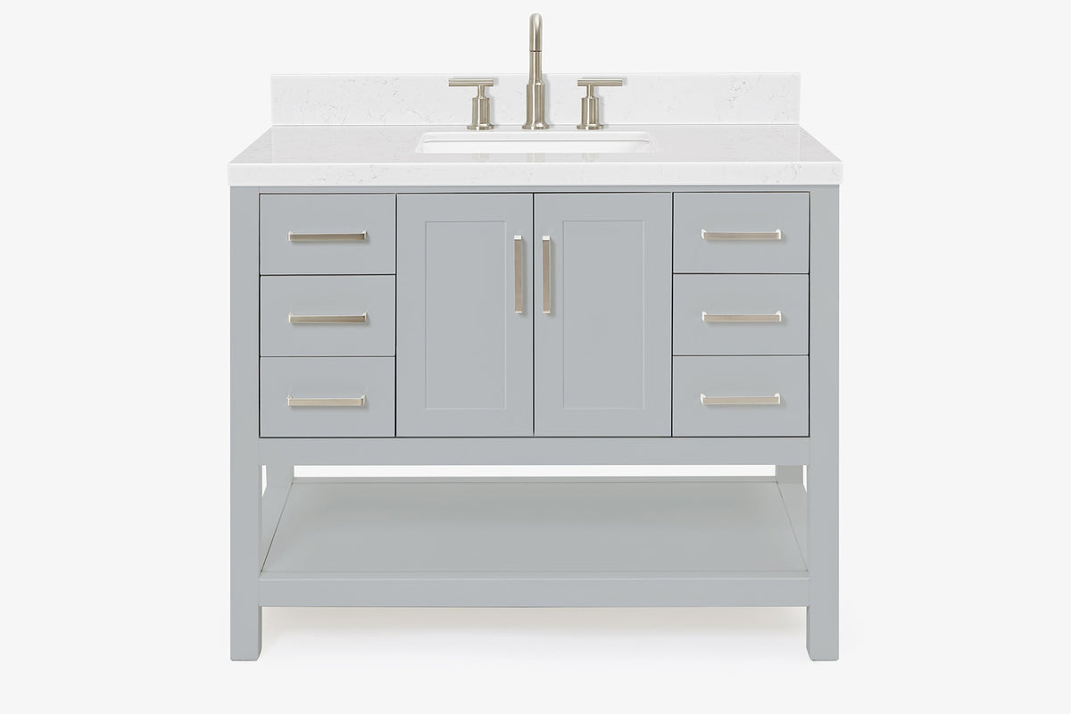 Ariel magnolia 43 in. rectangle sink vanity with 1.5 in. carrara white countertop in white