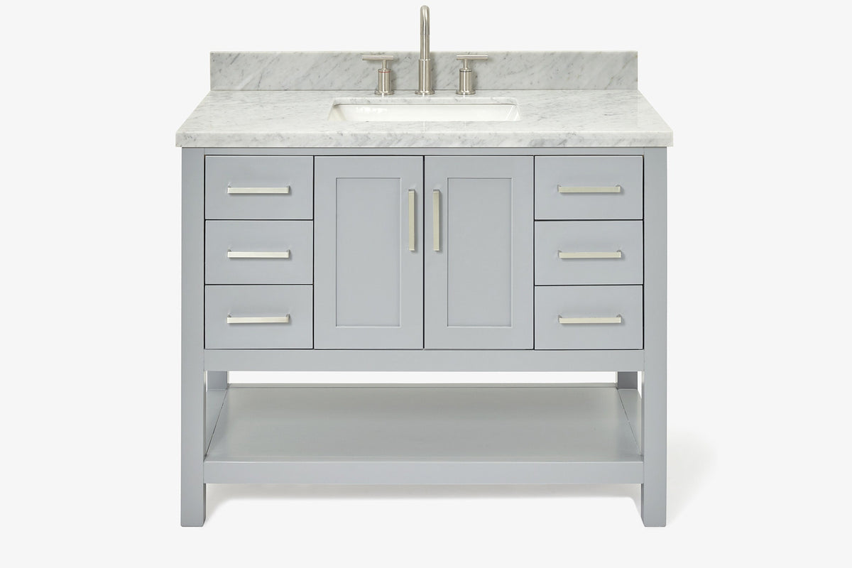 Ariel magnolia 43 in. rectangle sink vanity with 1.5 in. carrara white countertop in white