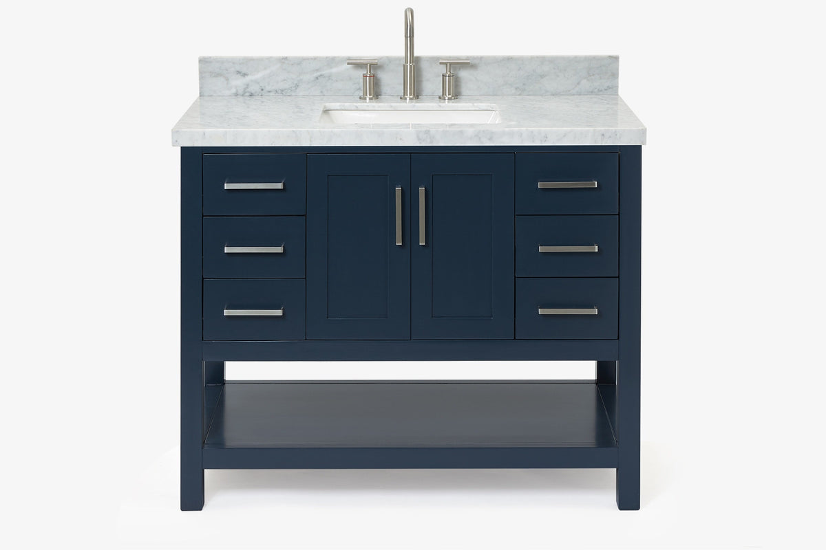 Ariel magnolia 43 in. rectangle sink vanity with 1.5 in. carrara white countertop in white