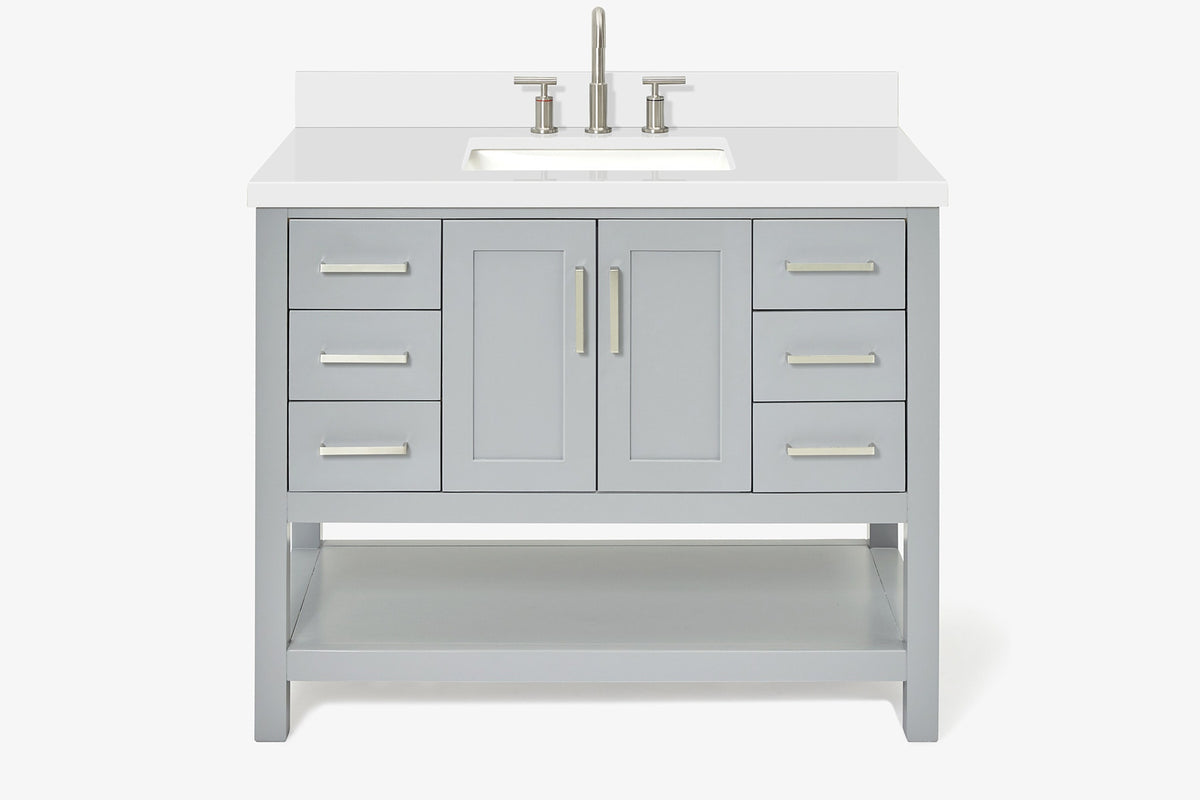 Ariel magnolia 43 in. rectangle sink vanity with 1.5 in. carrara white countertop in white