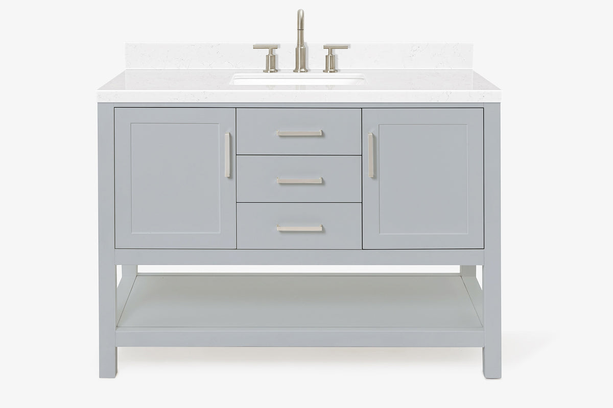 Ariel magnolia 49 in. rectangle sink vanity with 0.75 in. carrara white marble countertop in white