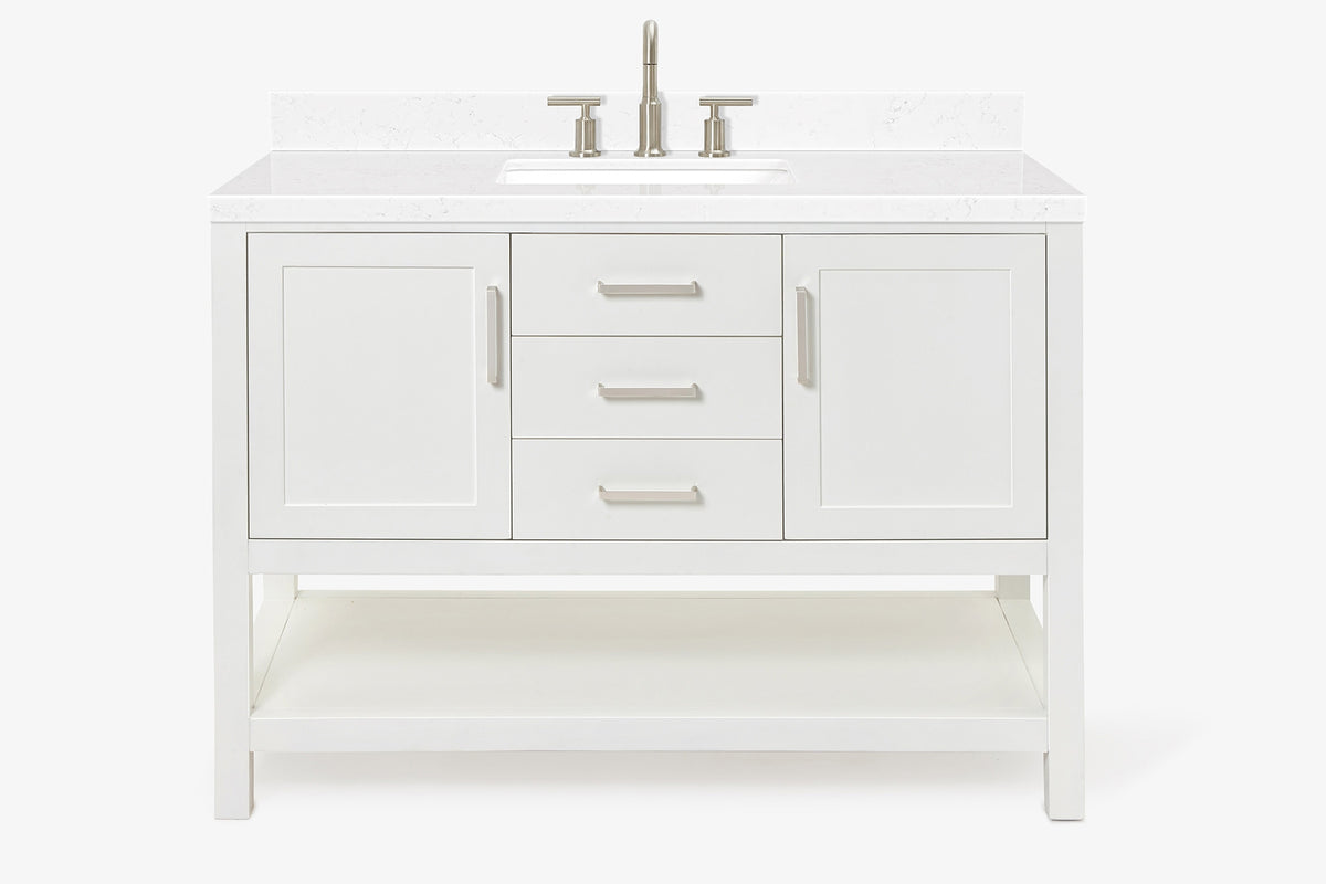 Ariel magnolia 49 in. rectangle sink vanity with 0.75 in. carrara white marble countertop in white