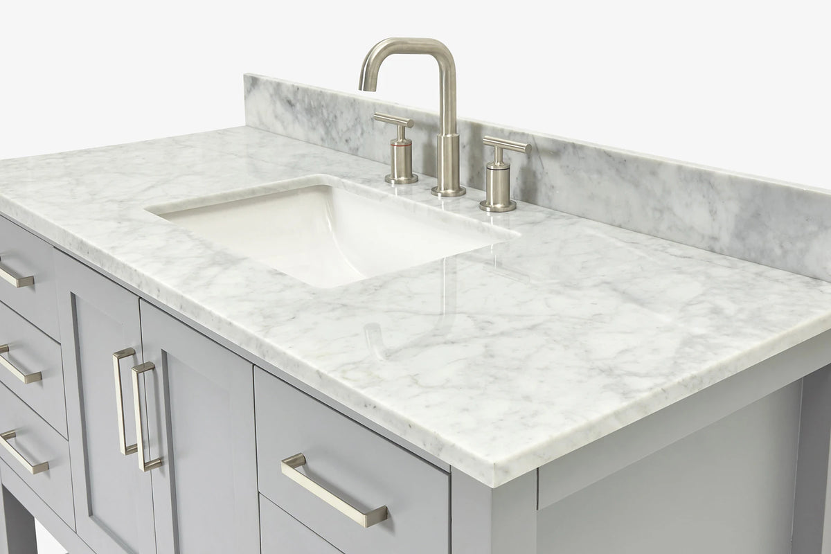 Ariel magnolia 49 in. rectangle sink vanity with 0.75 in. carrara white marble countertop in white