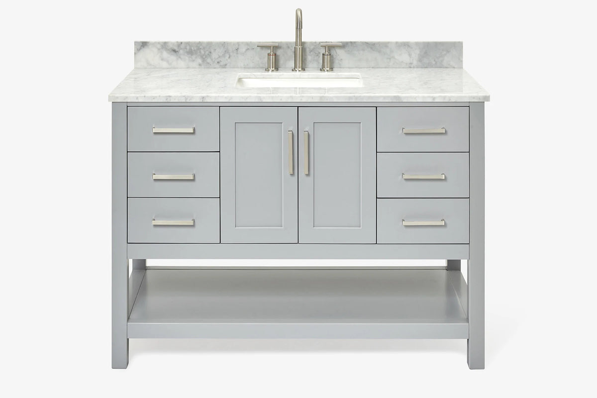 Ariel magnolia 49 in. rectangle sink vanity with 0.75 in. carrara white marble countertop in white