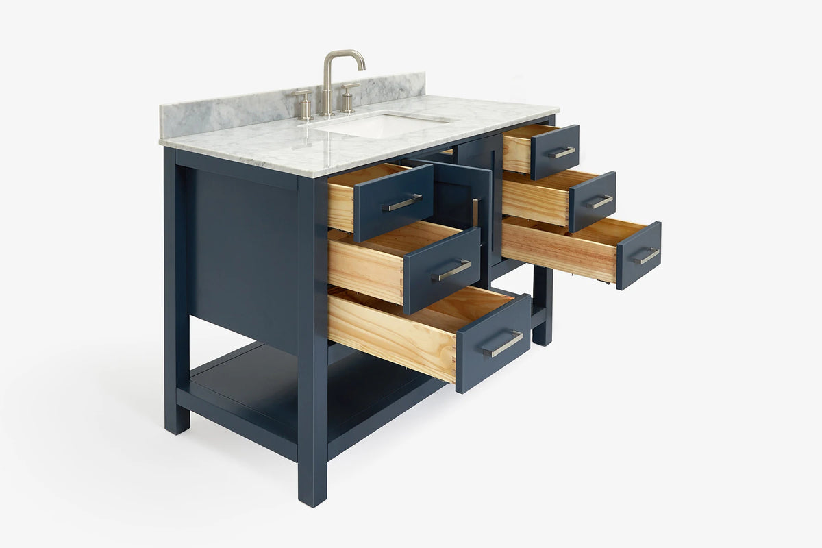 Ariel magnolia 49 in. rectangle sink vanity with 0.75 in. carrara white marble countertop in white