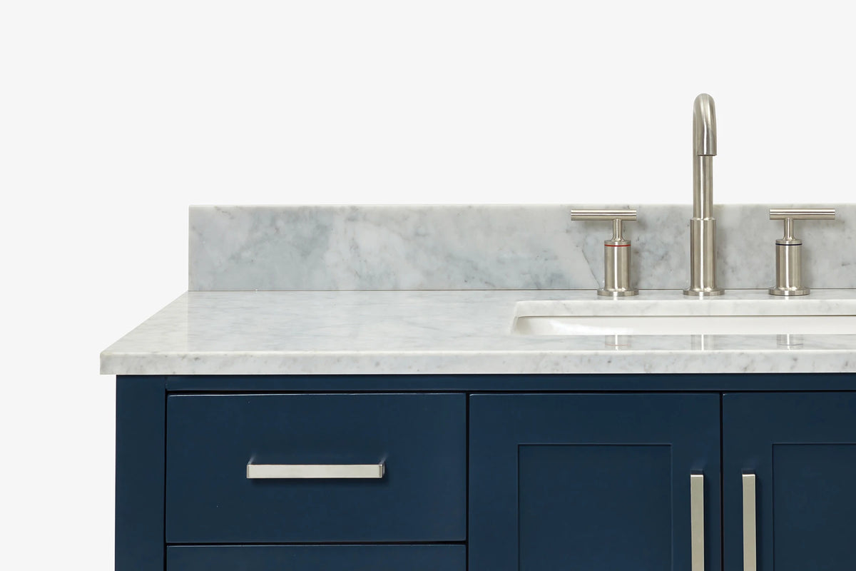 Ariel magnolia 49 in. rectangle sink vanity with 0.75 in. carrara white marble countertop in white