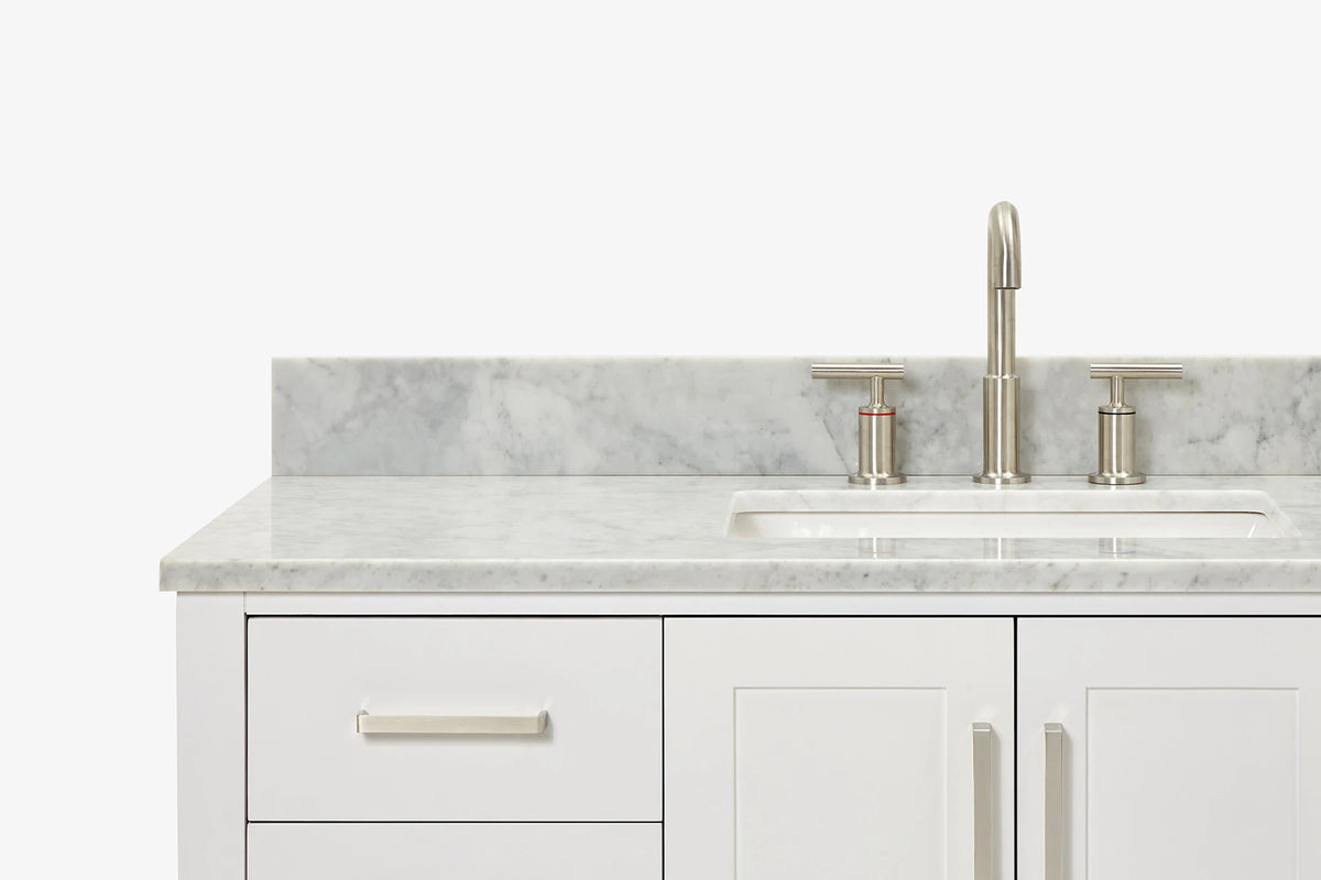 Ariel magnolia 49 in. rectangle sink vanity with 0.75 in. carrara white marble countertop in white