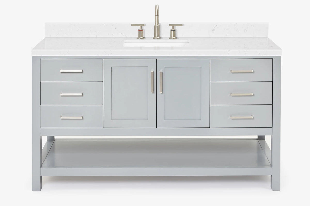 Ariel magnolia 61 in. rectangle sink vanity with 0.75 in. carrara white marble countertop in white