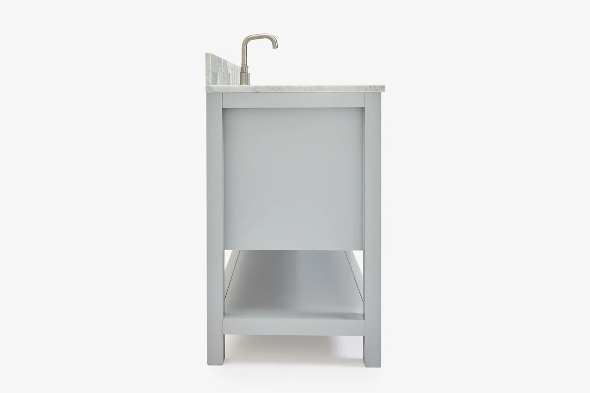 Ariel magnolia 61 in. rectangle sink vanity with 0.75 in. carrara white marble countertop in white
