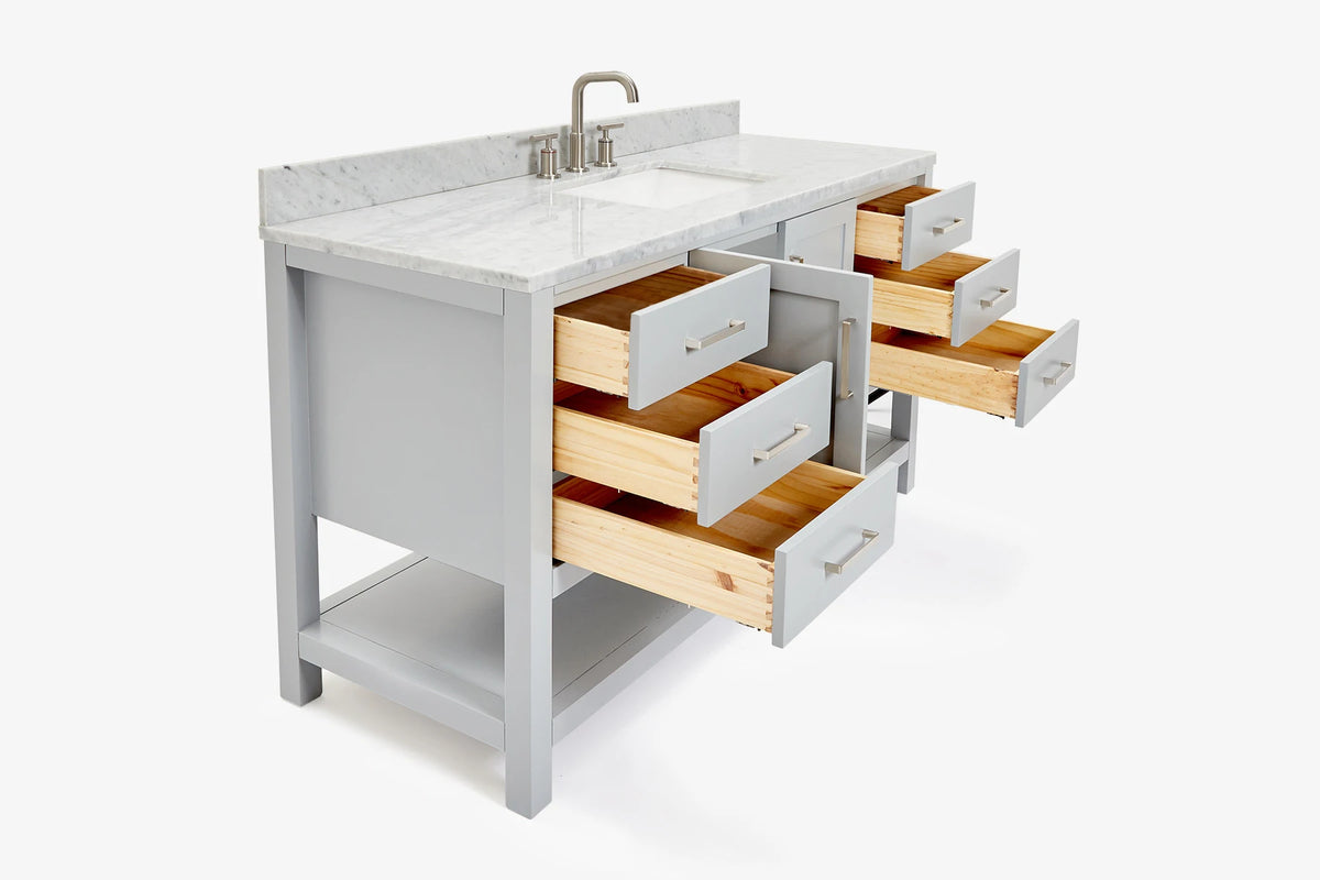 Ariel magnolia 61 in. rectangle sink vanity with 0.75 in. carrara white marble countertop in white