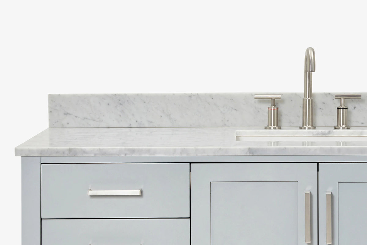 Ariel magnolia 61 in. rectangle sink vanity with 0.75 in. carrara white marble countertop in white