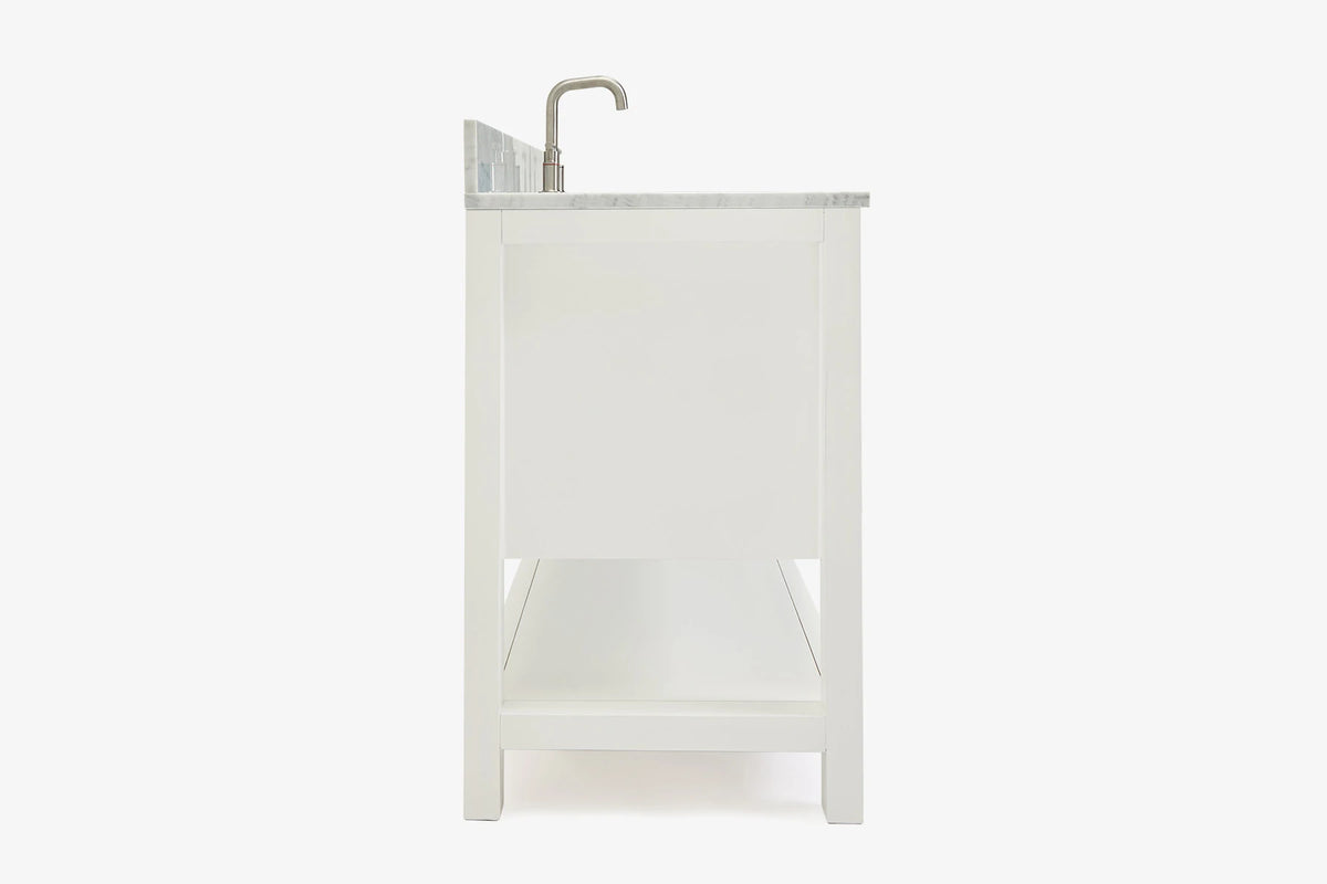 Ariel magnolia 61 in. rectangle sink vanity with 0.75 in. carrara white marble countertop in white