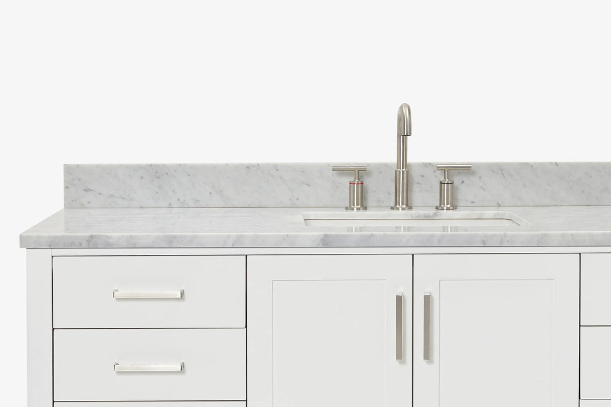 Ariel magnolia 61 in. rectangle sink vanity with 0.75 in. carrara white marble countertop in white