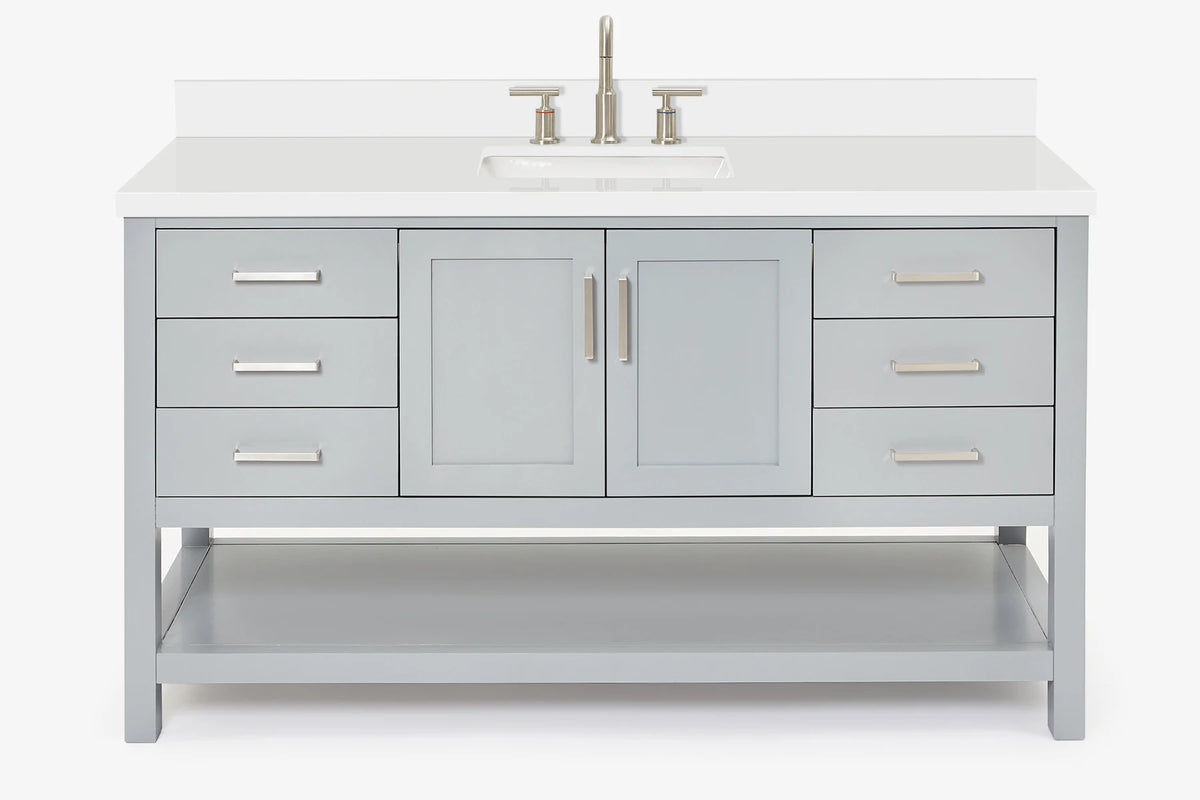 Ariel magnolia 61 in. rectangle sink vanity with 0.75 in. carrara white marble countertop in white