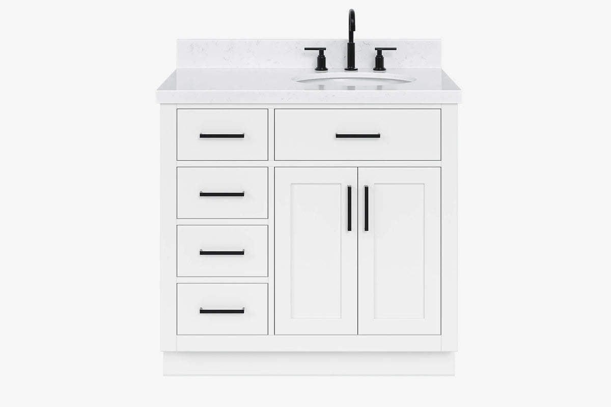 Ariel hepburn 36-37 in. right offset oval sink vanity with 0.75-1.5 in. with countertop