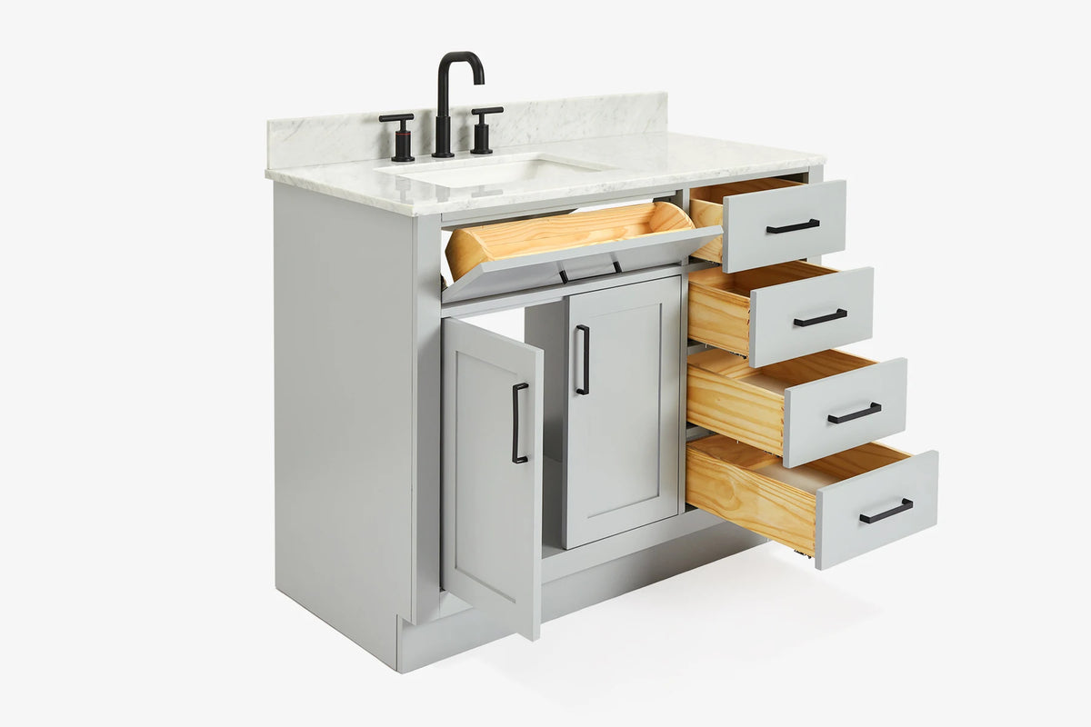 Ariel hepburn 42-43 in. left offset rectangle sink vanity with 0.75-1.5 inch with countertop