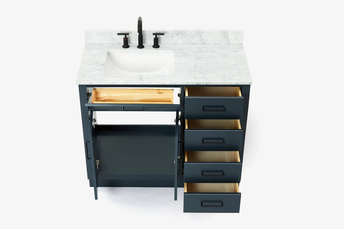 Ariel hepburn 42-43 in. left offset rectangle sink vanity with 0.75-1.5 inch with countertop