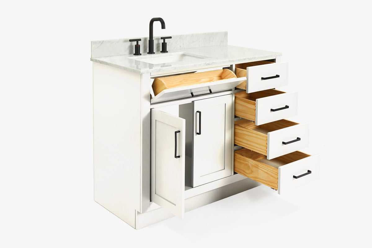 Ariel hepburn 42-43 in. left offset rectangle sink vanity with 0.75-1.5 inch with countertop