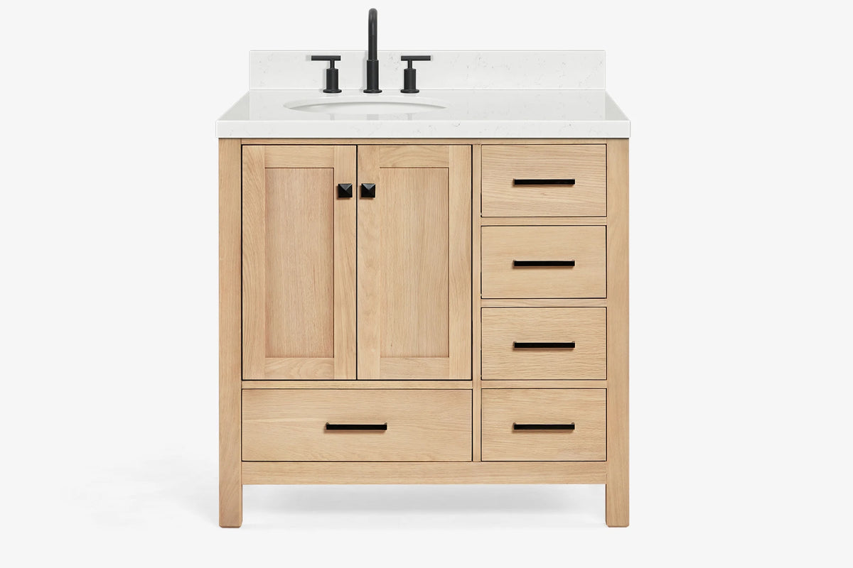 Ariel cambridge 36-37 in. left offset oval single sink vanity with (0.75,1.5,2) in countertop