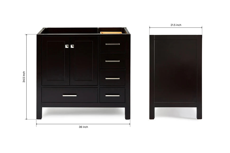 Ariel cambridge 36 in. left offset single sink base cabinet