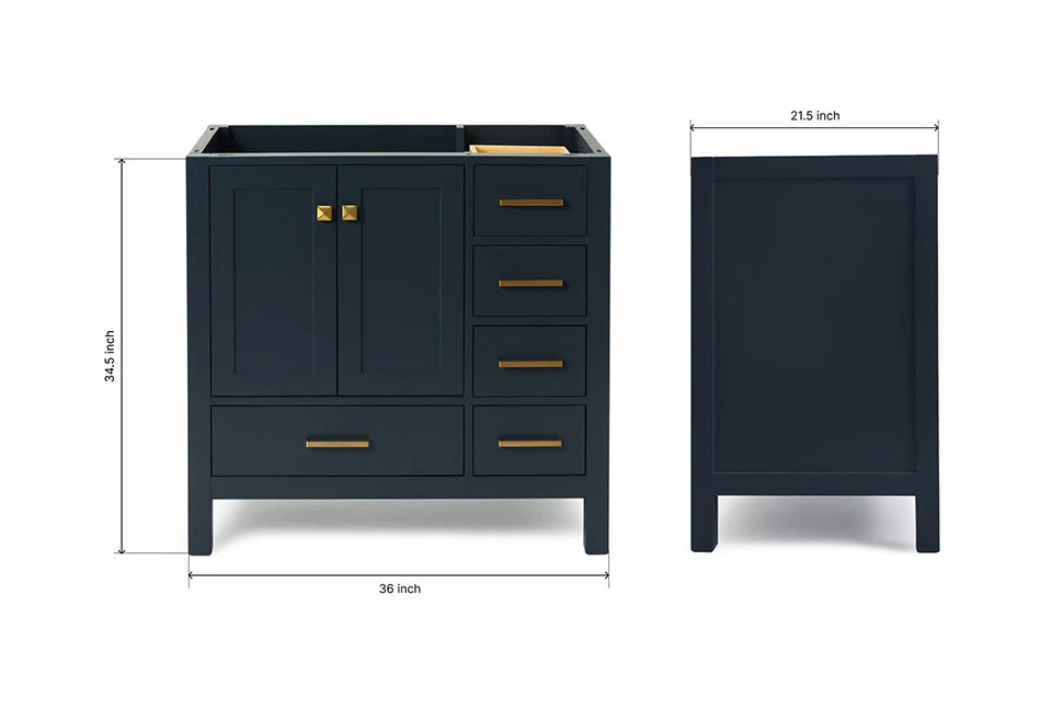 Ariel cambridge 36 in. left offset single sink base cabinet