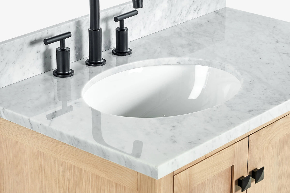 Ariel cambridge 36-37 in. left offset oval single sink vanity with (0.75,1.5,2) in countertop