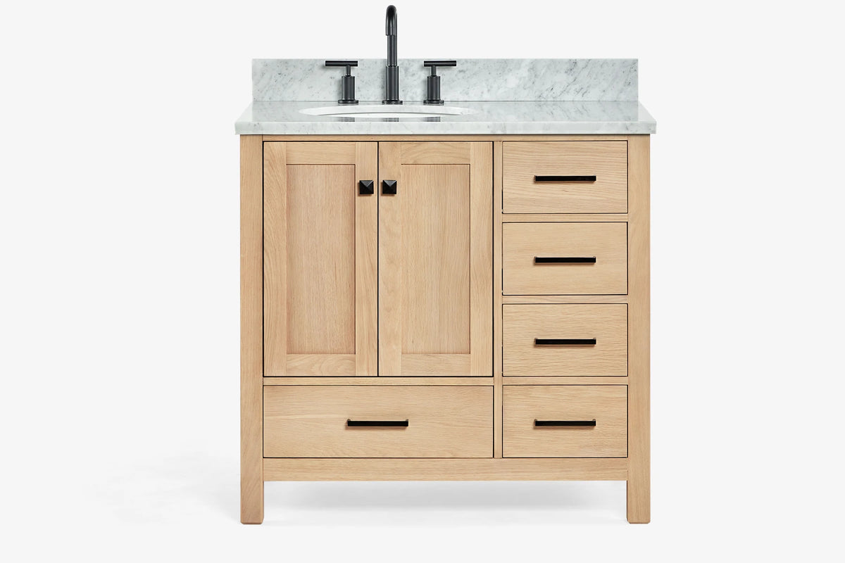 Ariel cambridge 36-37 in. left offset oval single sink vanity with (0.75,1.5,2) in countertop