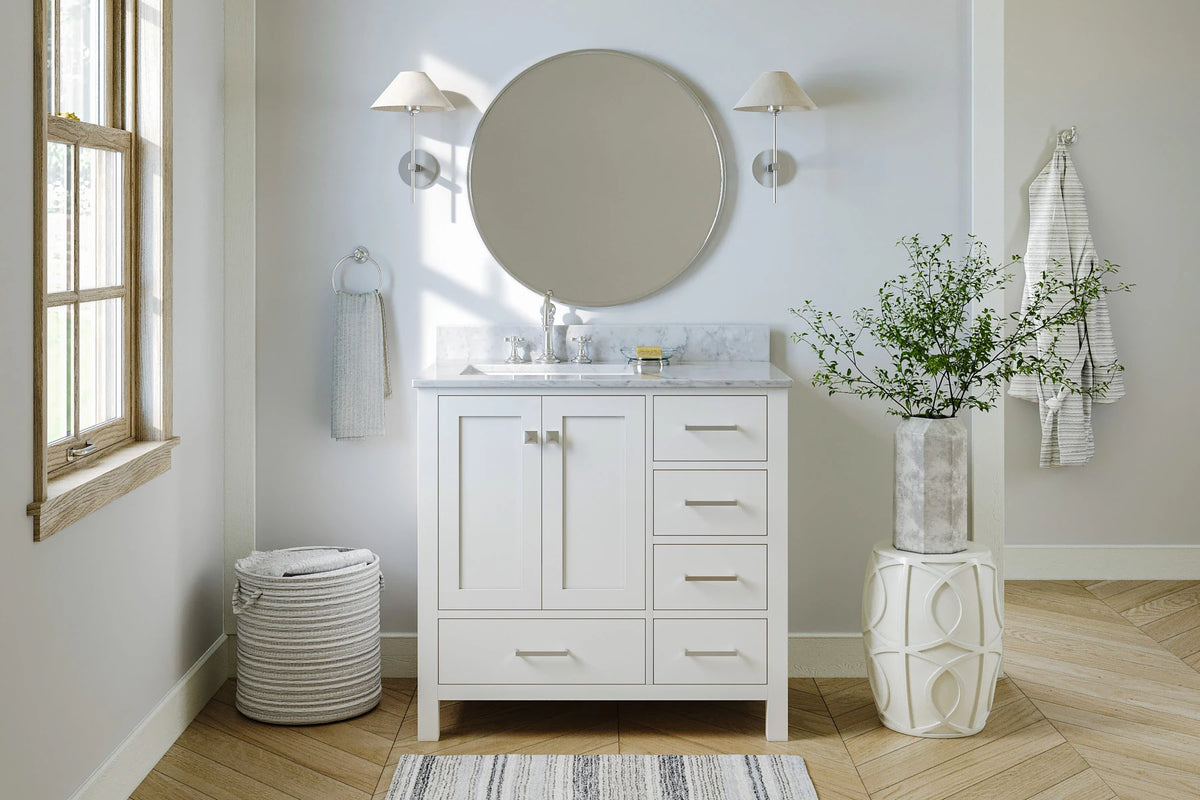 Ariel cambridge 36-37 in. left offset rectangle single sink vanity with (0.75,1.5,2) in countertop
