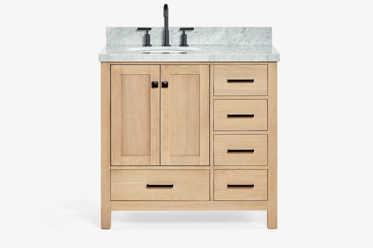 Ariel cambridge 36-37 in. left offset oval single sink vanity with (0.75,1.5,2) in countertop
